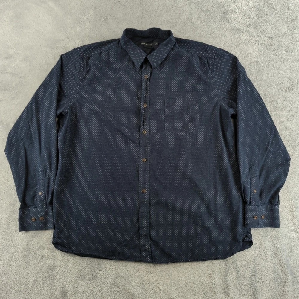 French Connection Casual Button-Down‎ Shirt Mens XXL Blue Polka Dot Long Sleeve